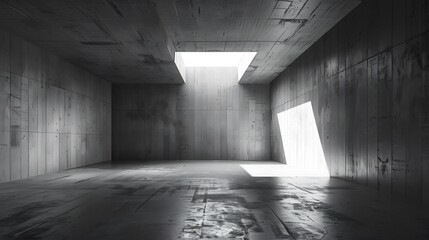 Concrete Room with Sunlight Shining Through a Skylight