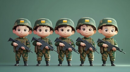 Naklejka premium Cute baby soldier army wearing beautiful army uniform. cartoon Kids army parade.