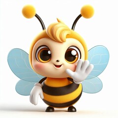 Fototapeta premium Cute Bee Waving Hand Cartoon , 3d Generative aI