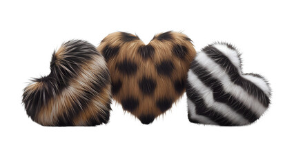 Obraz premium Three hearts with tiger, leopard and zebra patterns