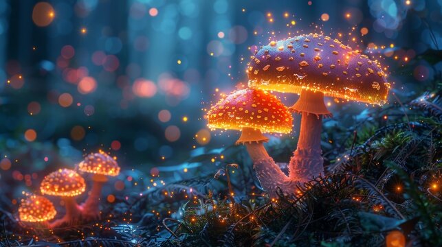 Enchanting glowing mushrooms in a mystical forest - generative ai