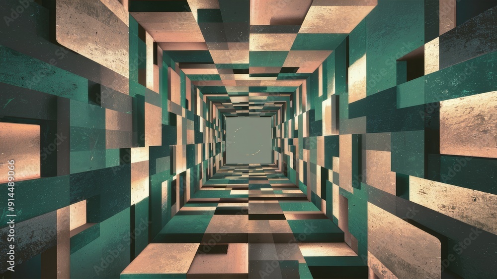 Aufkleber abstract geometric background with retro linear squares and grunge texture