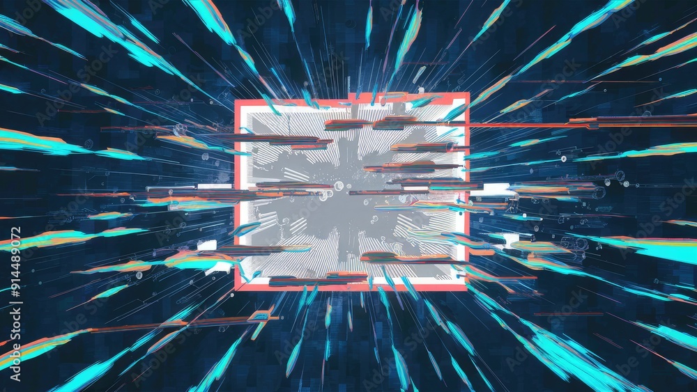 Poster abstract digital background featuring a distorted screen and glitch effects visual representation of