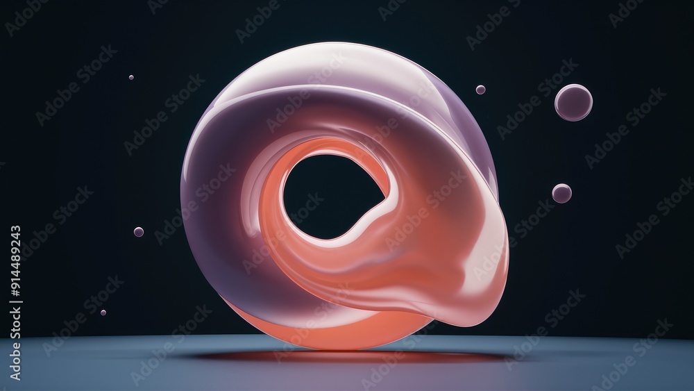 Poster abstract 3d illustration of a smooth translucent volume object with a morphing liquid form against a