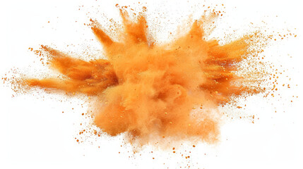 orange powder splash explosion pulver, isolated on white