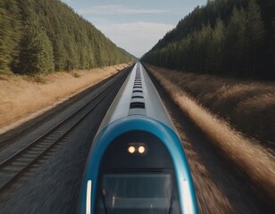 Modern high-speed train approaches to the station at spring morning time.