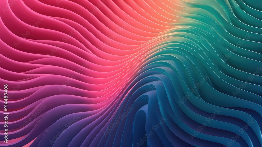 Poster dynamic gradient wave pattern transitioning from pink to blue ideal for enhancing contemporary desig