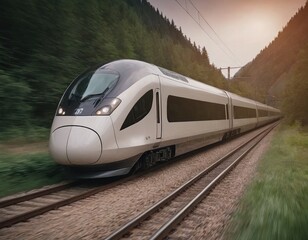Fototapeta premium Modern high-speed train approaches to the station at spring morning time.