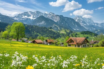 Alpine Village Amidst a Sea of Yellow and White