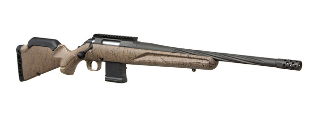 Modern bolt carbine isolated on white background. Weapons for sports, hunting and self-defense.