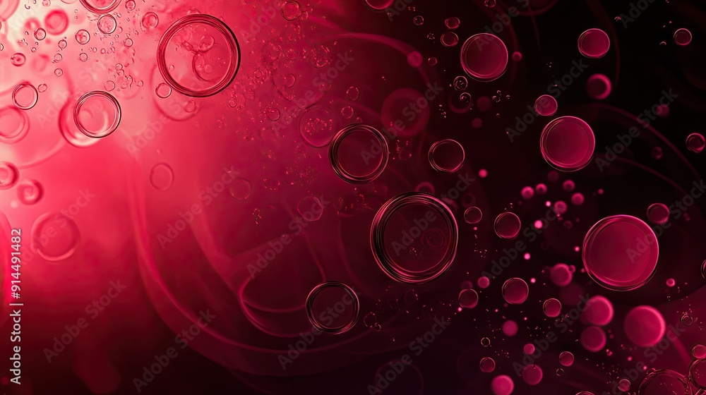 Poster abstract background with red light circles, geometric patterns of circles and bubbles, and red-black