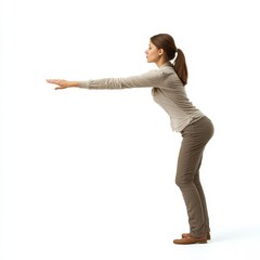 Woman miming pushing an object.