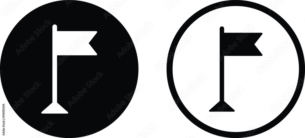 Poster goal flag icon set in two styles isolated on white background . success goal flag icon vector