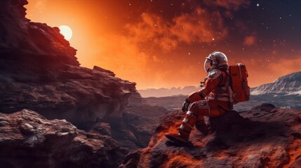Astronaut Contemplating the Martian Landscape