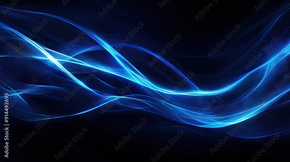 Poster abstract dark blue background with luminous wave lines, ideal for high-tech and modern design projec