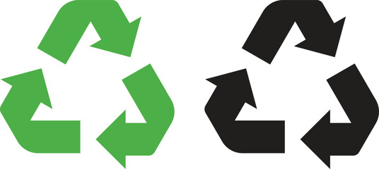Green and black recycle icon set . Recycling icon . Reuse icon vector
