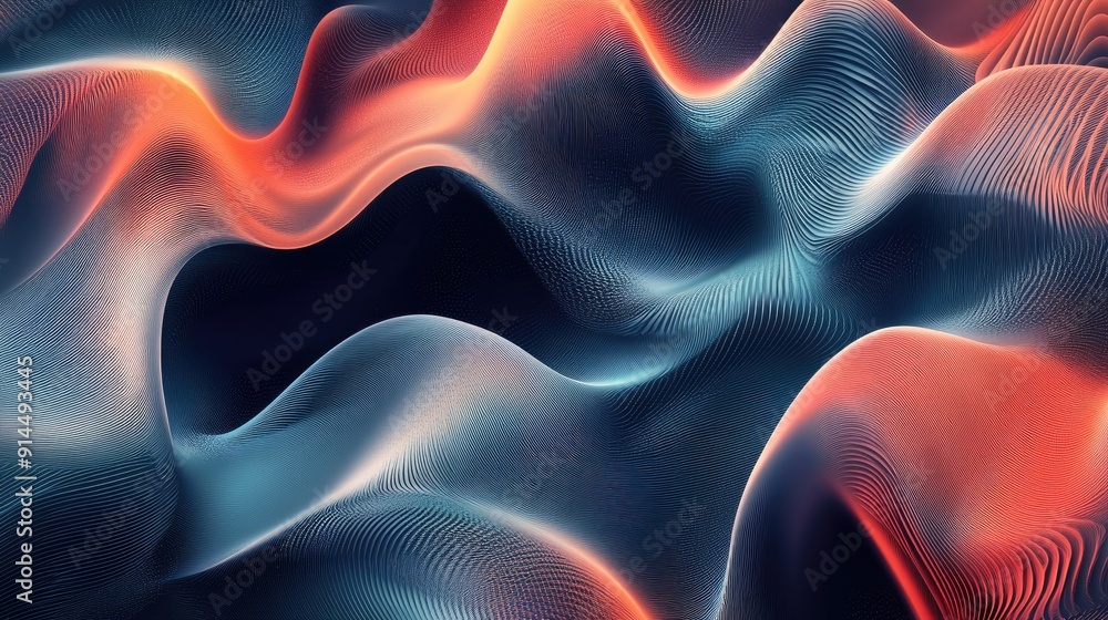 Poster abstract fluid design with minimal wavy lines and soft color transitions, perfect for contemporary a
