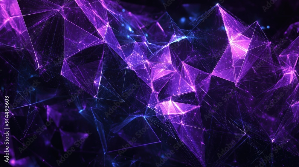 Poster abstract geometric background with bright violet triangular cells and polygons, creating a modern di