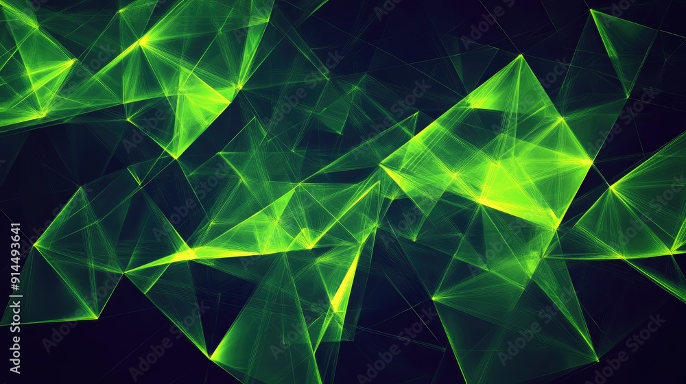Poster abstract geometric background with bright green triangular cells and polygons, creating a bold digit