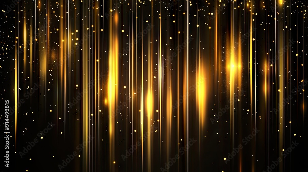 Poster abstract glowing gold vertical lighting lines on dark background with lighting effect and sparkle, p