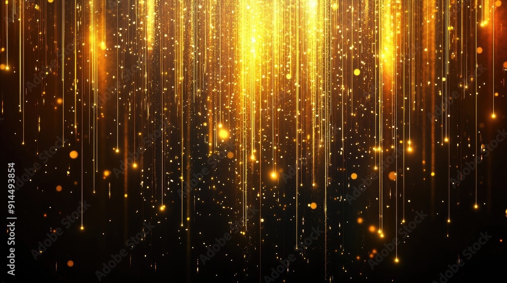 Poster abstract glowing gold vertical lighting lines on dark background with lighting effect and sparkle, p