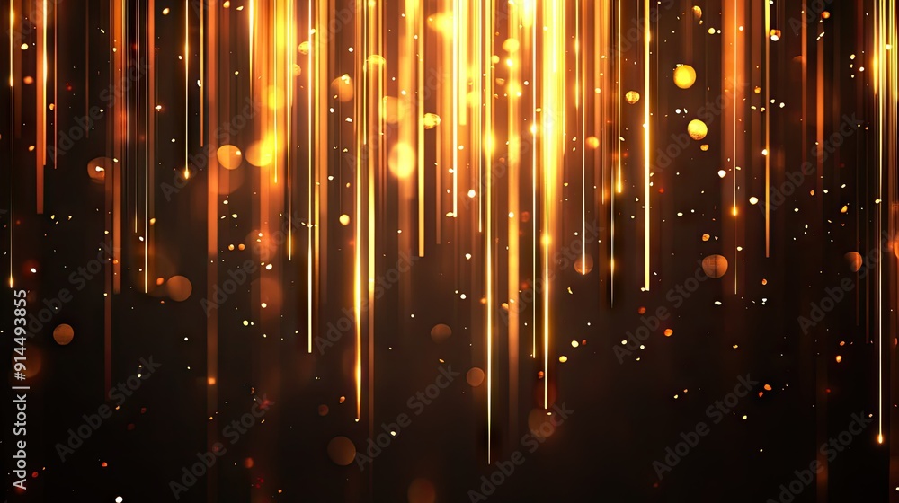 Poster abstract glowing gold vertical lighting lines on dark background with lighting effect and sparkle, p