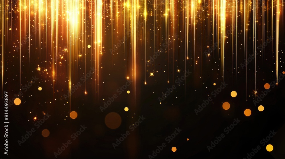 Poster abstract glowing gold vertical lighting lines on dark background with lighting effect and sparkle, p