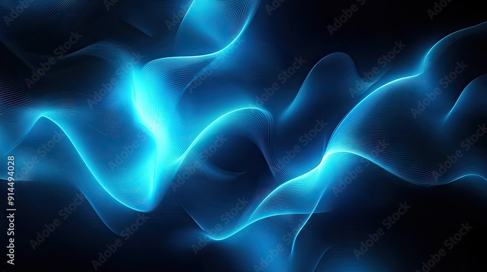Poster Abstract glowing wave patterns on a dark blue backdrop, ideal for creating dynamic and sleek visuals.