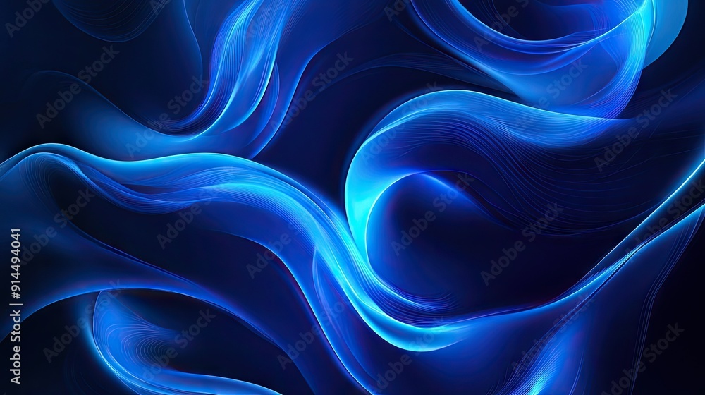 Poster Abstract glowing wave patterns on a dark blue backdrop, ideal for creating dynamic and sleek visuals.