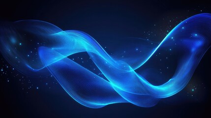 Abstract glowing wave lines on a dark blue background, creating a futuristic and dynamic visual effect.