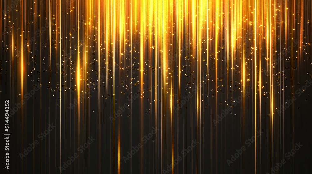 Poster abstract gold vertical lines with lighting effect and sparkle on dark background, perfect for high-e