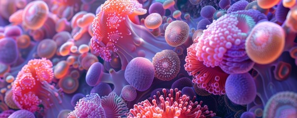 Fototapeta premium Colorful coral polyps under the sea, 4K hyperrealistic photo