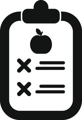 Black and white icon of a nutrition plan being prepared, crossing out unhealthy food