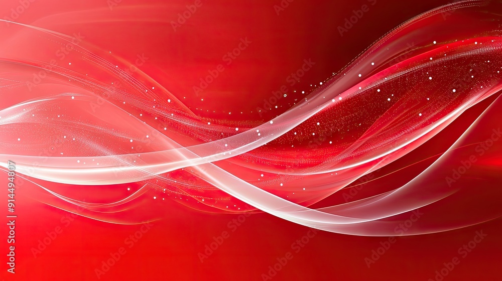 Poster abstract red background with smooth wave patterns and white dot accents, ideal for dynamic and styli