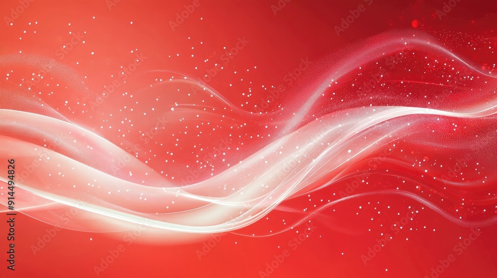 Poster abstract red background with smooth wave patterns and white dot accents, ideal for dynamic and styli