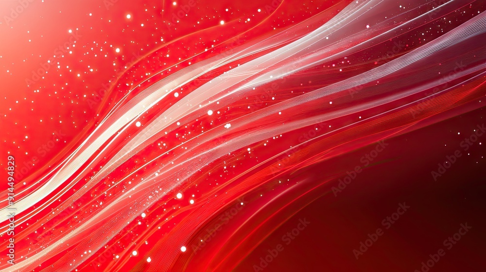 Poster abstract red background with smooth wave patterns and white dot accents, ideal for dynamic and styli