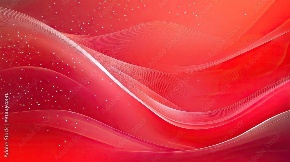 Poster abstract red background with smooth wave patterns and white dot accents, ideal for dynamic and styli