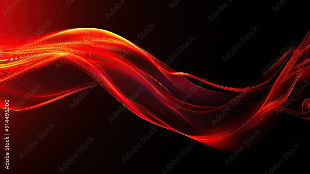 Poster abstract red light with swift curves and motion against a black backdrop, ideal for creating dynamic