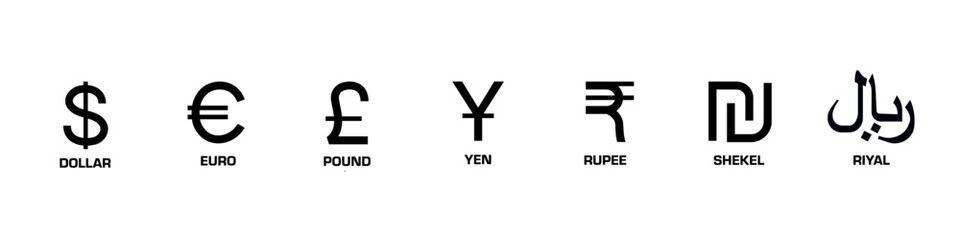 Currency logo. World Currency symbols.