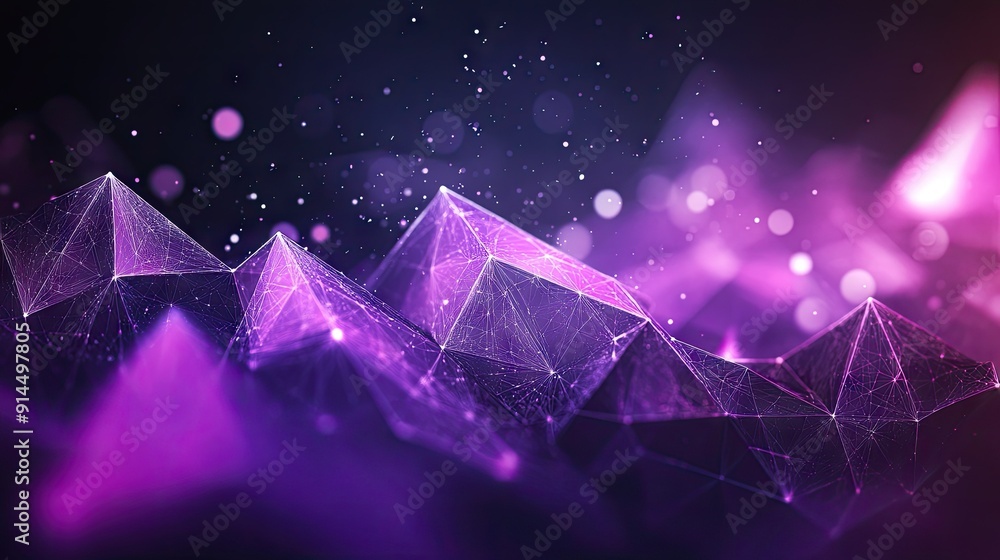 Poster bold violet digital illustration with geometric triangular cells and polygons, offering a dynamic an