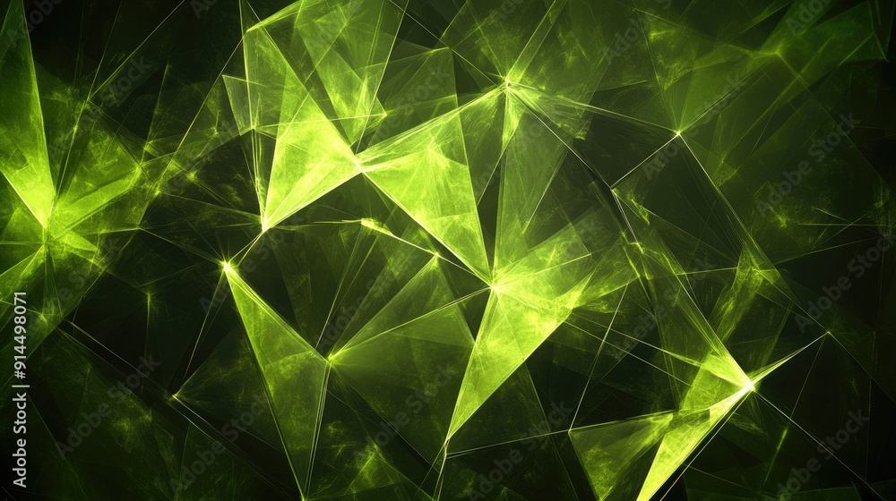 Aufkleber bright green abstract geometric design with triangular cells and polygons, set against a dark backgr