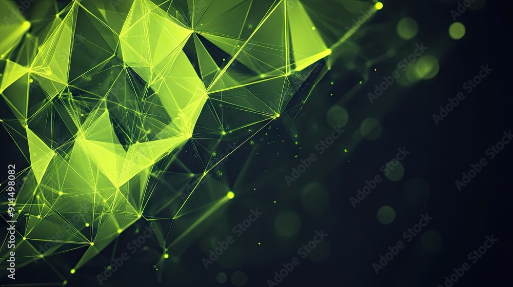 Aufkleber bright green abstract geometric design with triangular cells and polygons, set against a dark backgr
