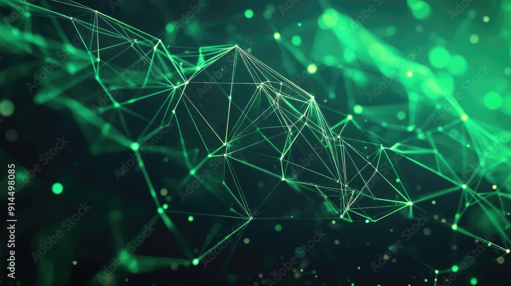 Aufkleber bright green abstract geometric design with triangular cells and polygons, set against a dark backgr