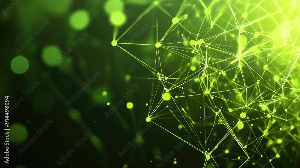 Poster bright green geometric abstract design with triangular cells and polygons, offering a sleek and mode