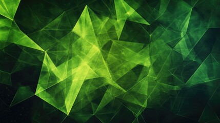 Fototapeta premium Bright green abstract background featuring geometric triangular cells and polygons, perfect for sleek digital illustrations on a dark base.