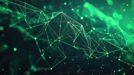 Fototapeta premium Bright green abstract geometric design with triangular cells and polygons, set against a dark background for a modern digital illustration
