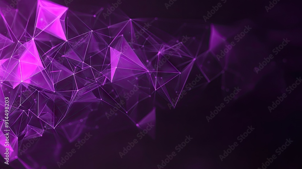 Poster bright violet abstract background with geometric triangular cells and polygons, set against a dark b
