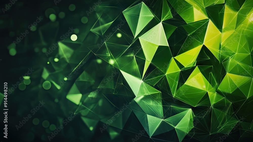 Poster bright green geometric abstract design with triangular cells and polygons, offering a sleek and mode