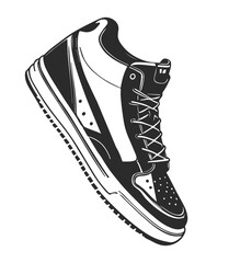 Hand drawn black and white sneakers. Trendy sport shoe design. Vector illustration