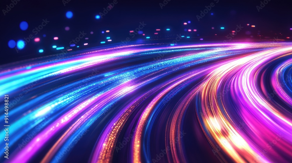 Poster colorful light trails with a long time exposure motion blur effect, creating a dynamic and vibrant v